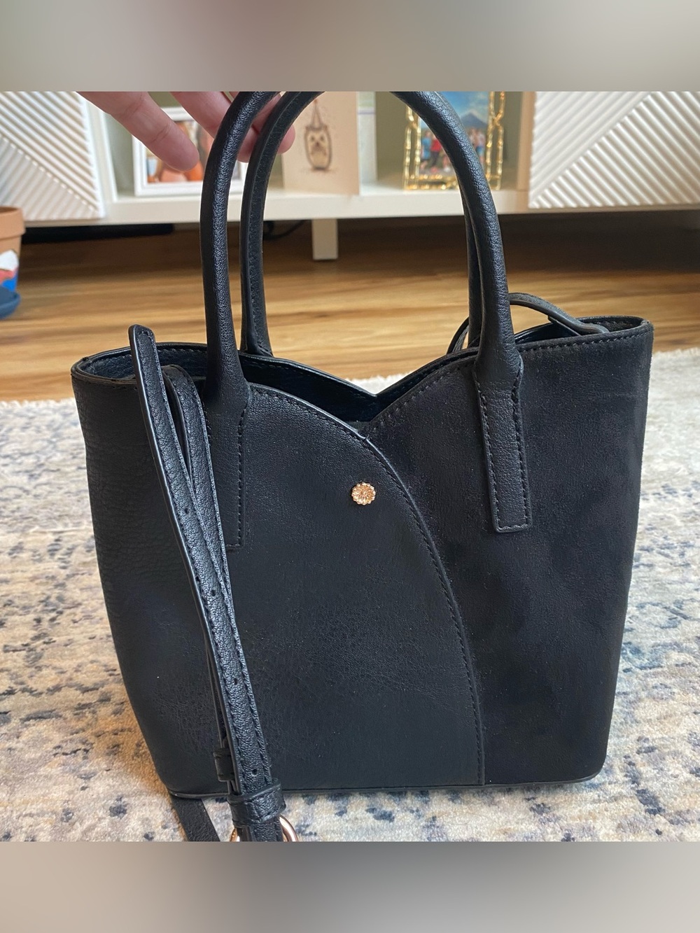 LC Lauren Conrad Black Top-Handle Satchel with Strap
